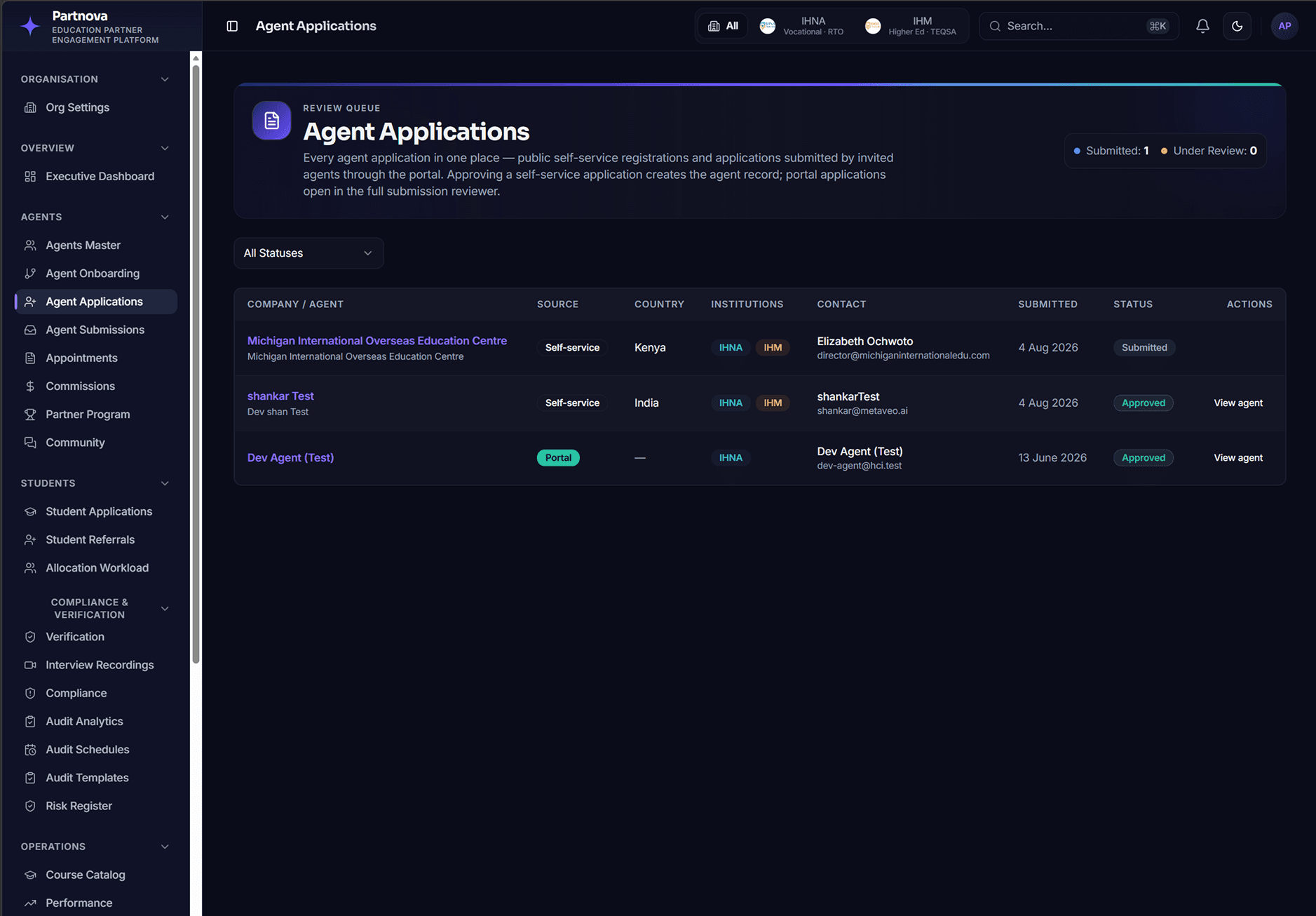 Partnova portal — Agent applications